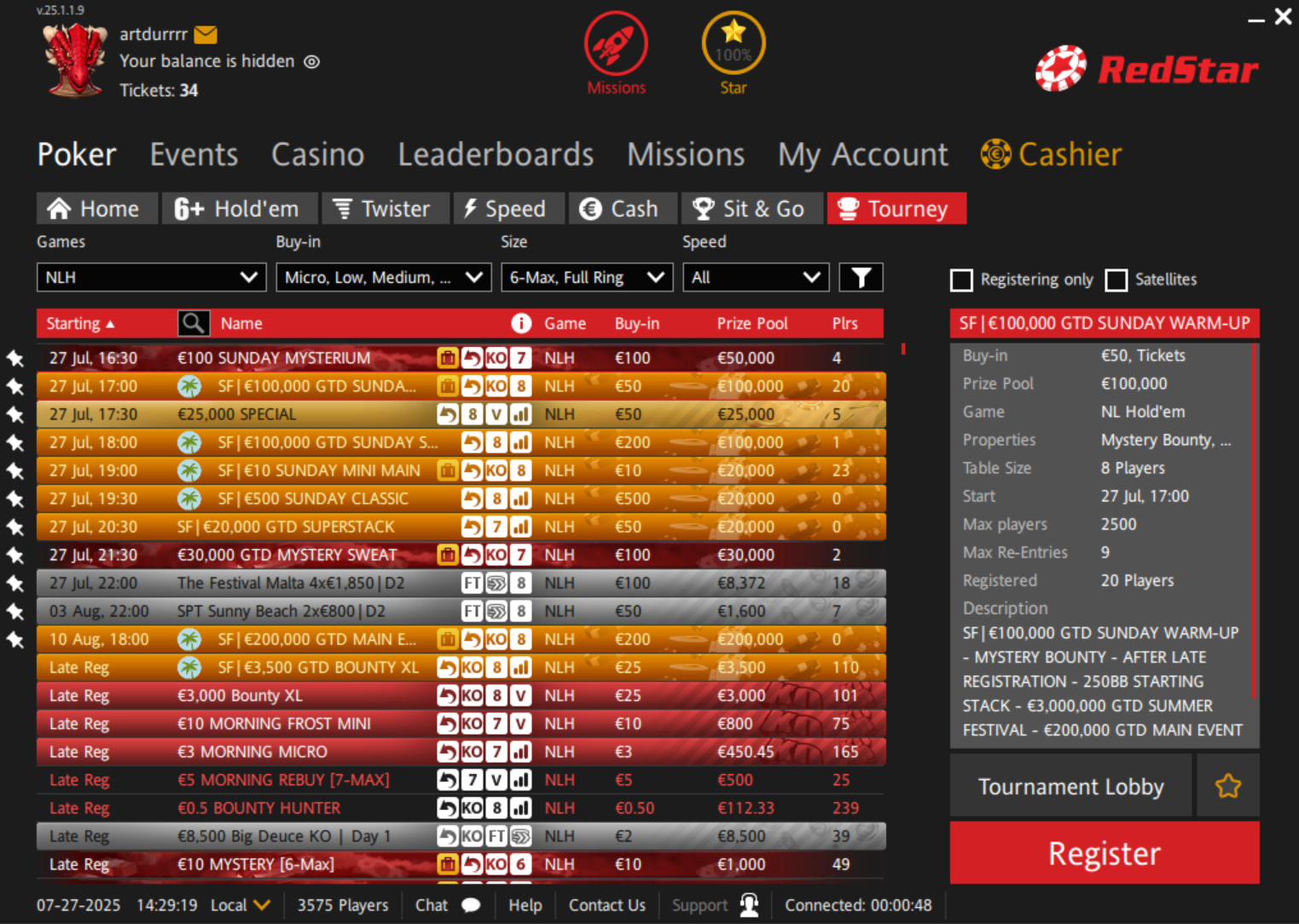 В комнате RedStar Poker проходит серия Summer Festival с гарантией €3,000,000 1