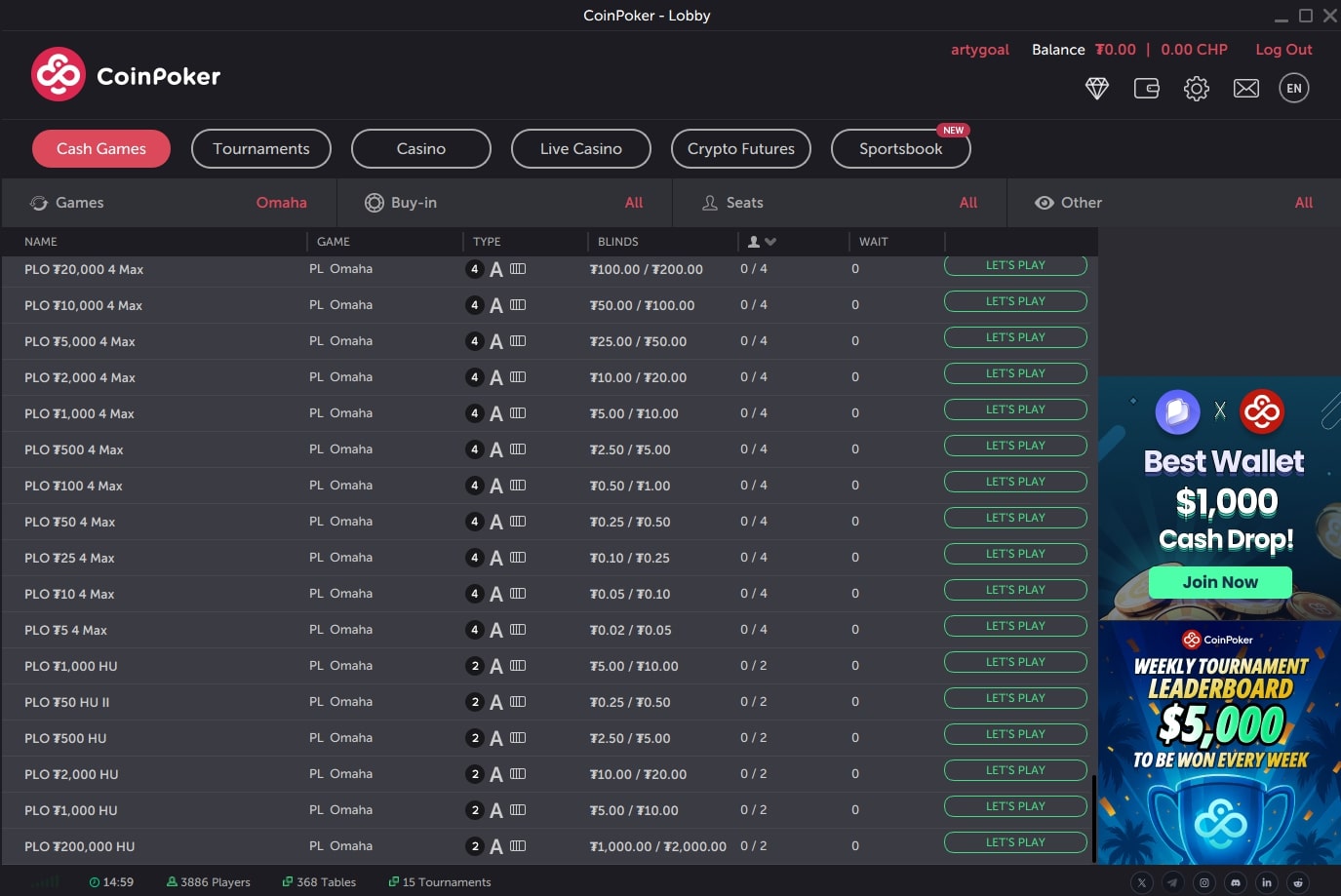 Cash Game World Championship на CoinPoker — чемпионат с рейк-фри столами PLO500 и PLO2k и призами на $55,000 1