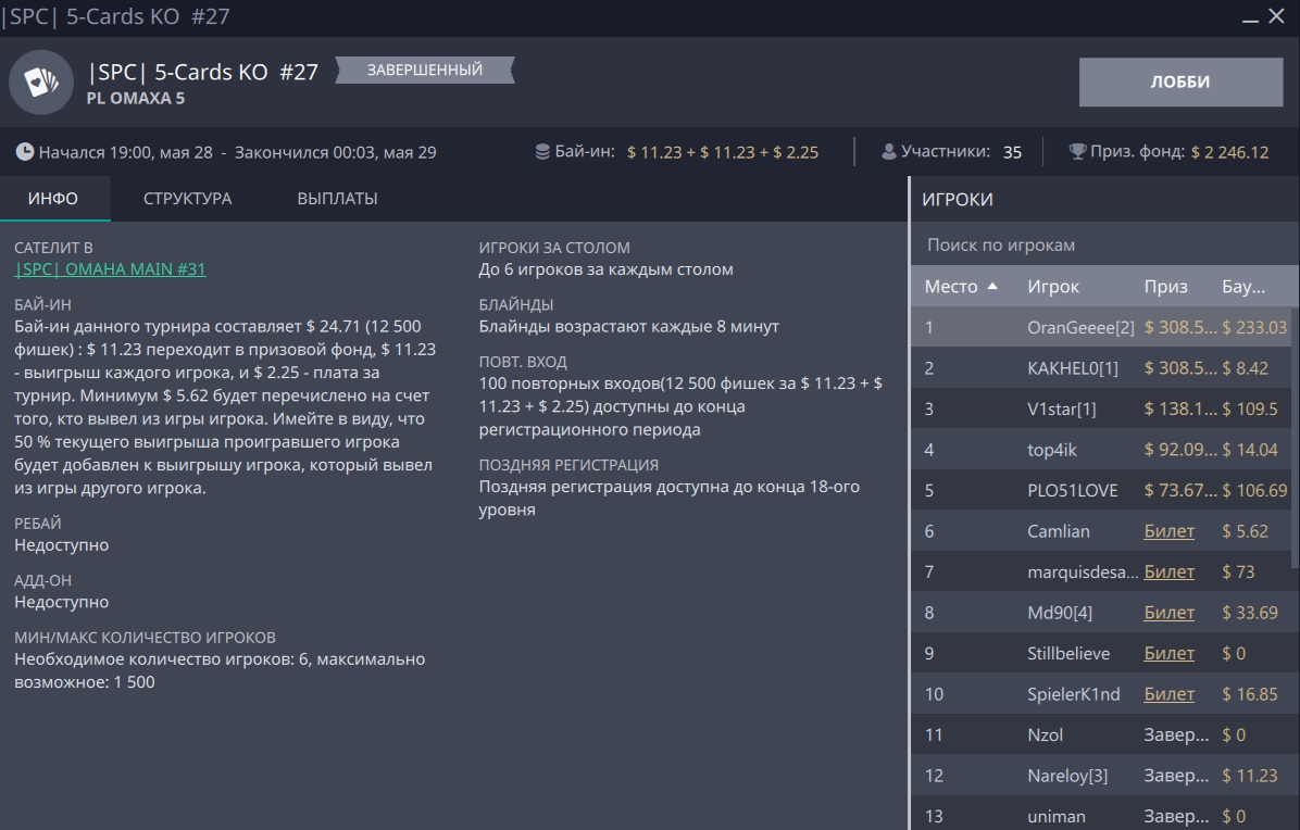 Лобби турнира по омахе