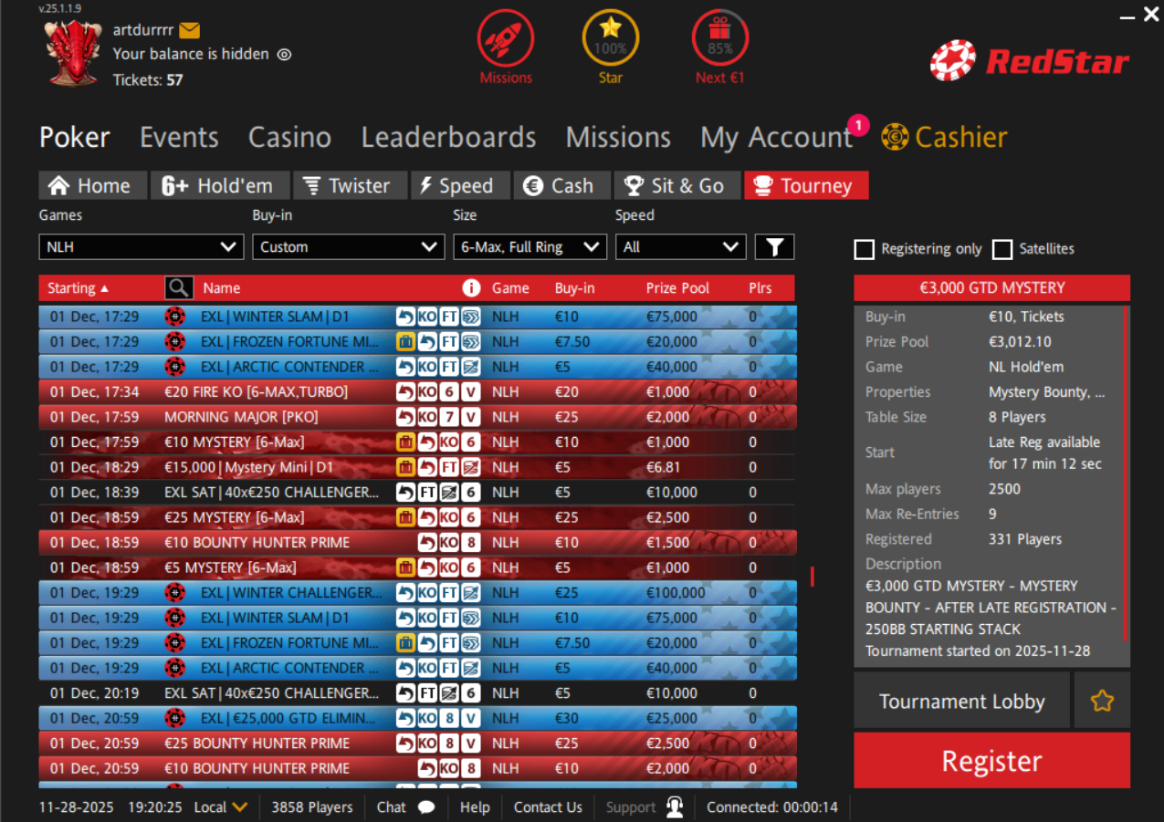 На RedStar Poker пройдет серия Elite Series XL Winter New Year's Edition с гарантией €12,500,000 1