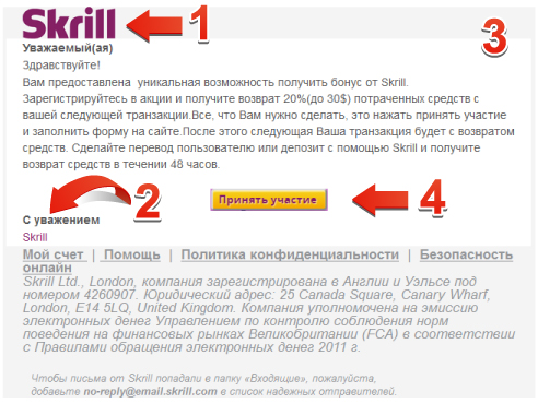 Осторожно! Фишинговое письмо пользователям Skrill 1